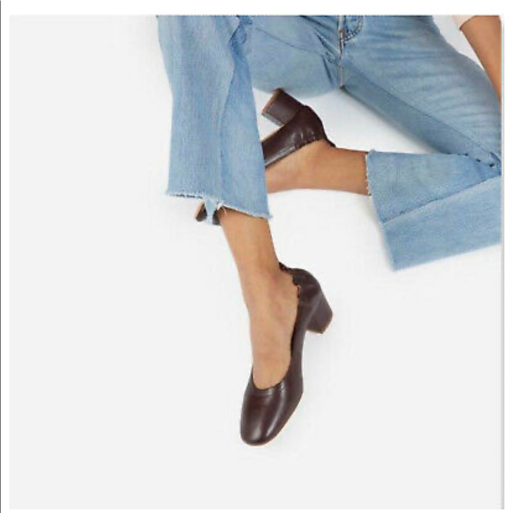 EverLane Day Heel Maroon Leather Block Heel